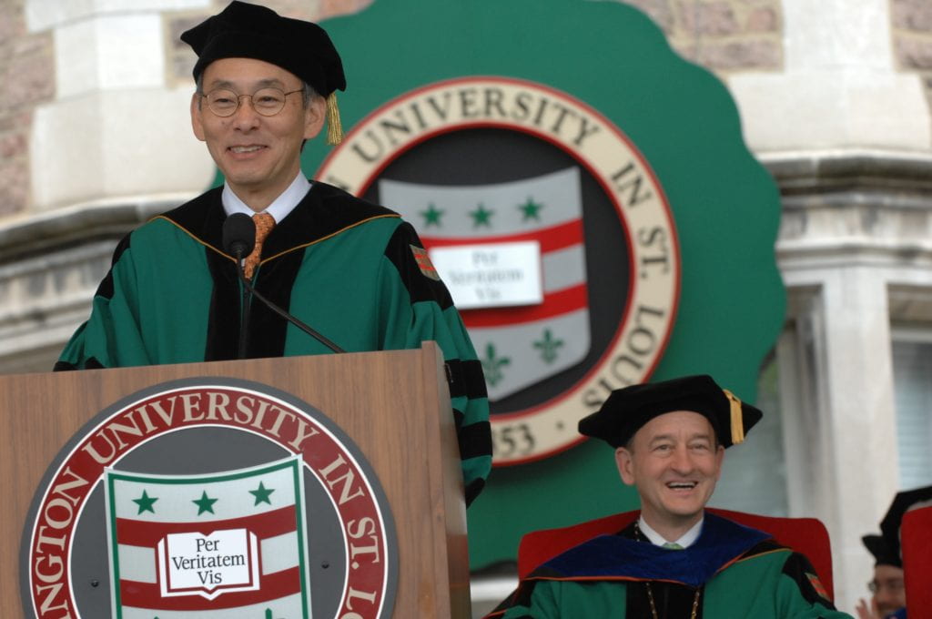 Stephen Chu delivers his remarks at Commencement